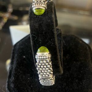 Sterling Silver Beaded Bracelet with Peridot Green Stones